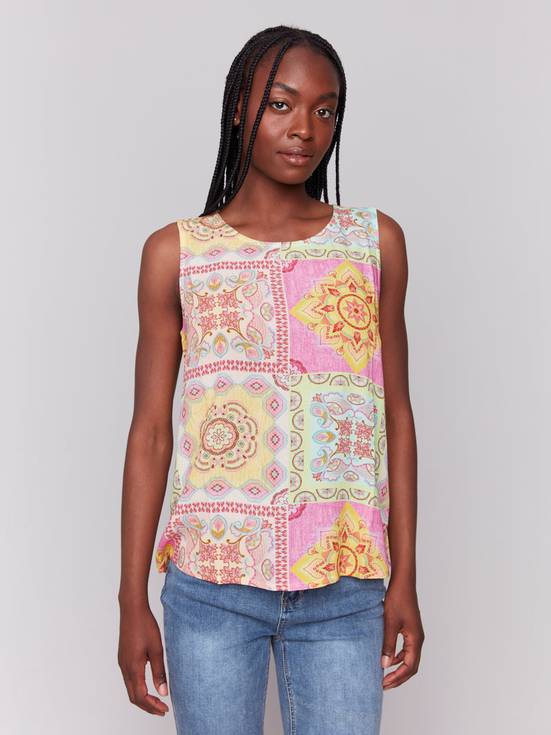 Sleeveless Printed Viscose Top Carousel