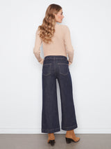 Horsebit Patch Pocket Wide Leg Jeans Deep Blue