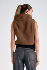 Sherpa Contrast Moto Zip Vest Dark Tan