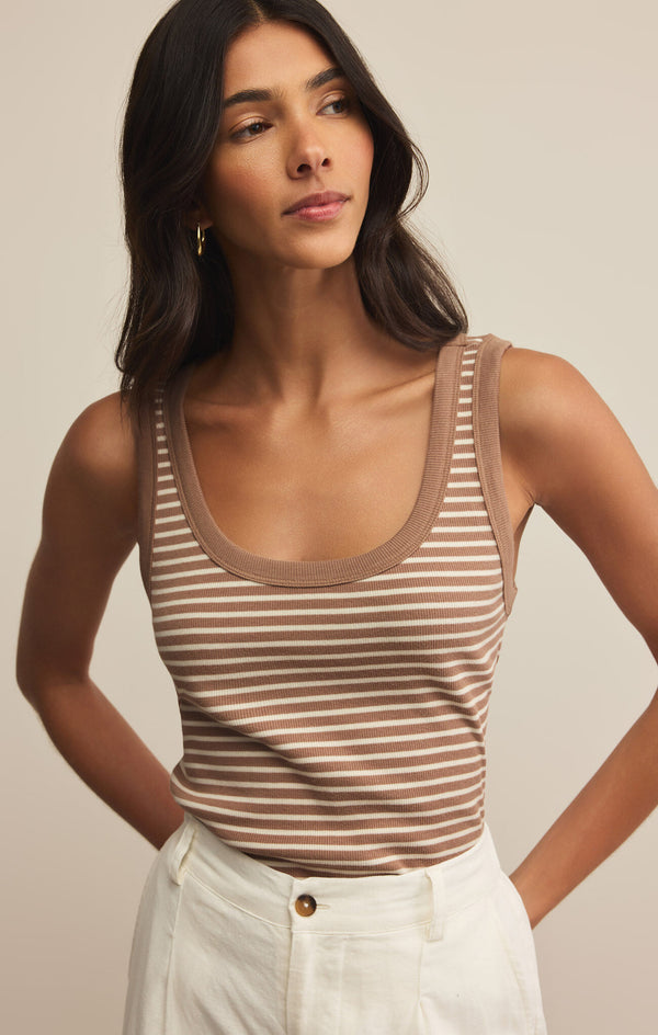 Elin Striped Rib Tank Iced Coffee