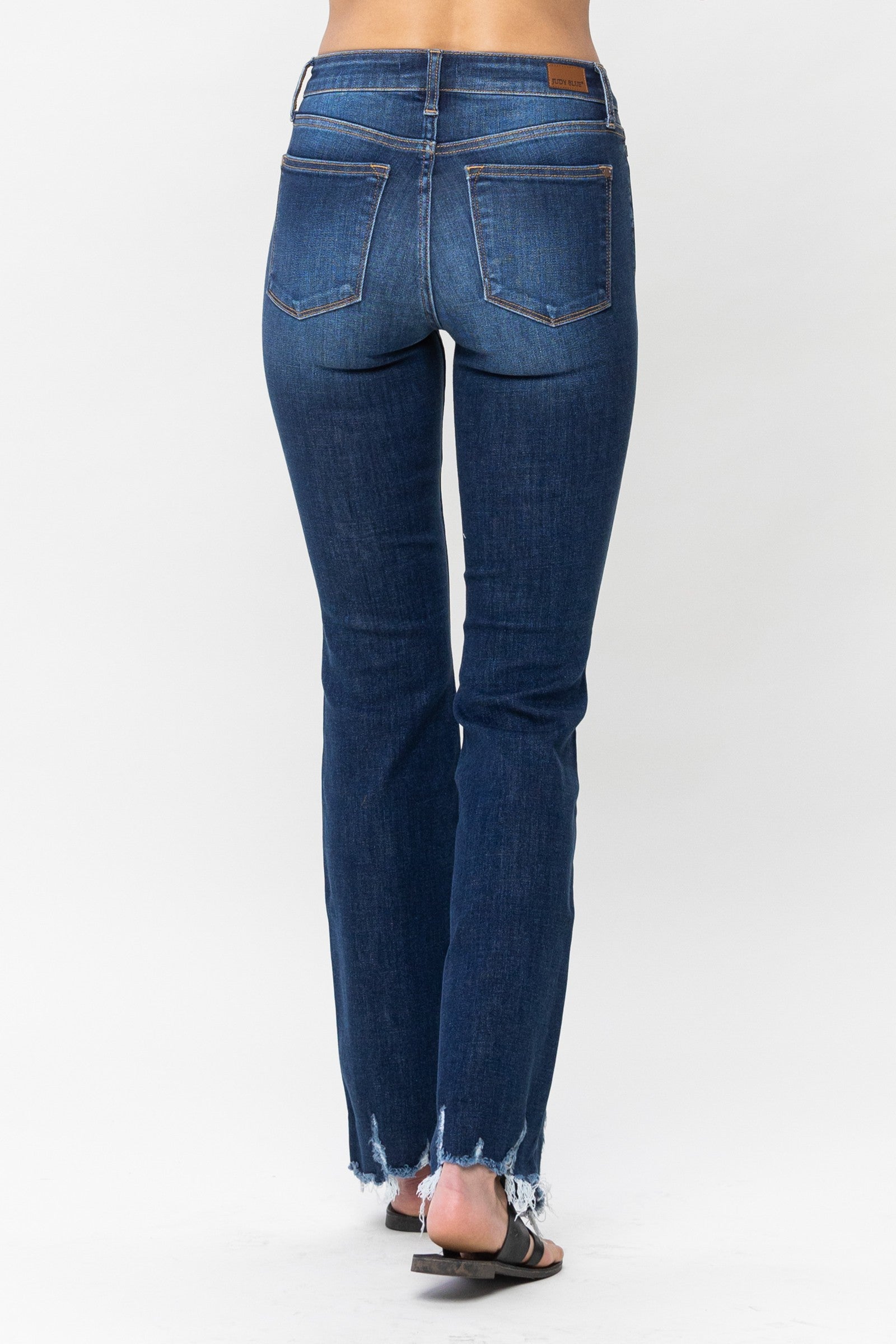 Mid Rise Non Distressed Hem Bootcut Jeans Dark