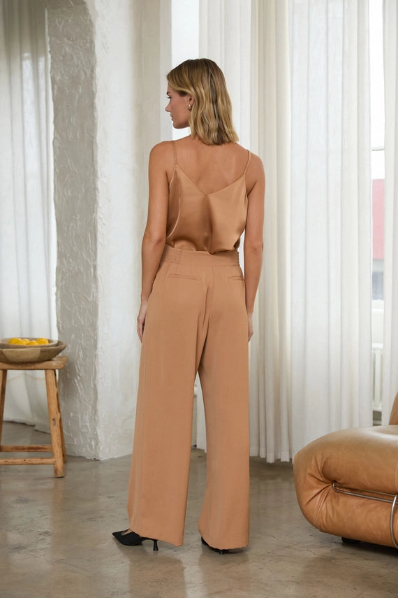 Lace Trim Satin Cami Tank Desert