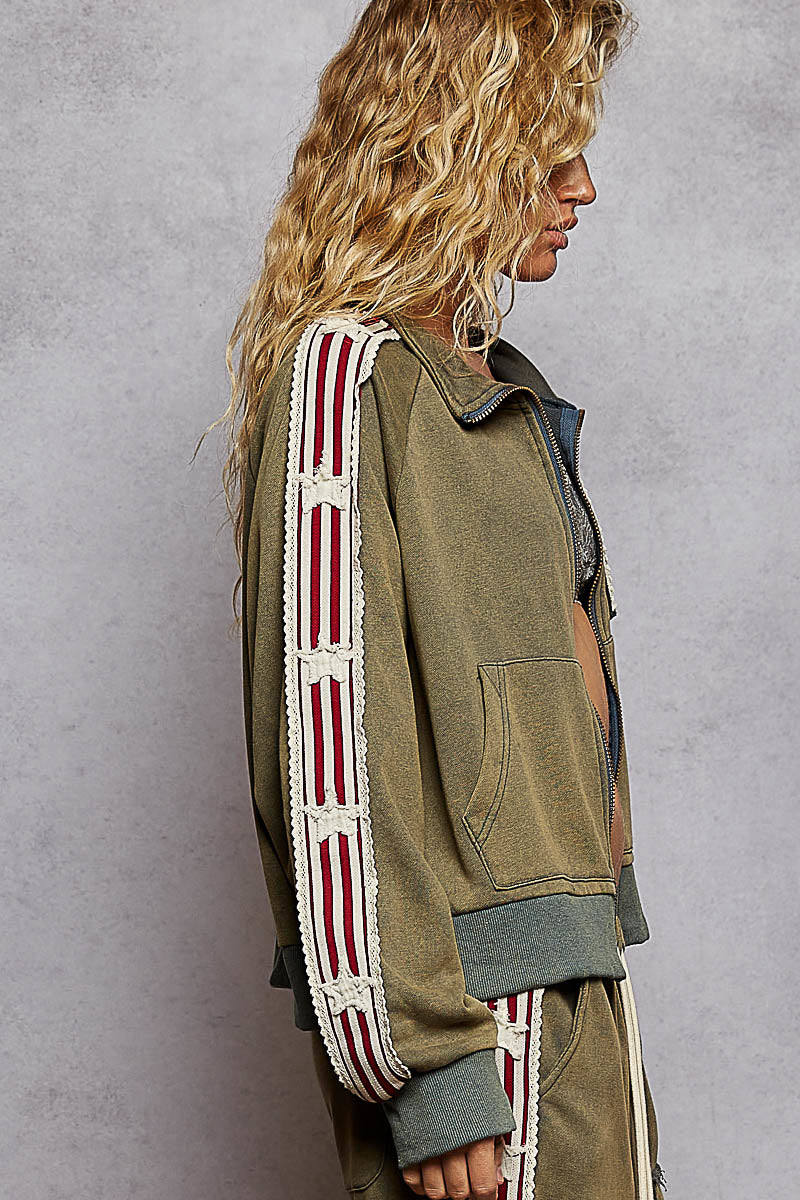 Star Patch French Terry Jacket Vintage Moss