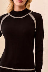 Contrast Border Mock Neck Sweater Black