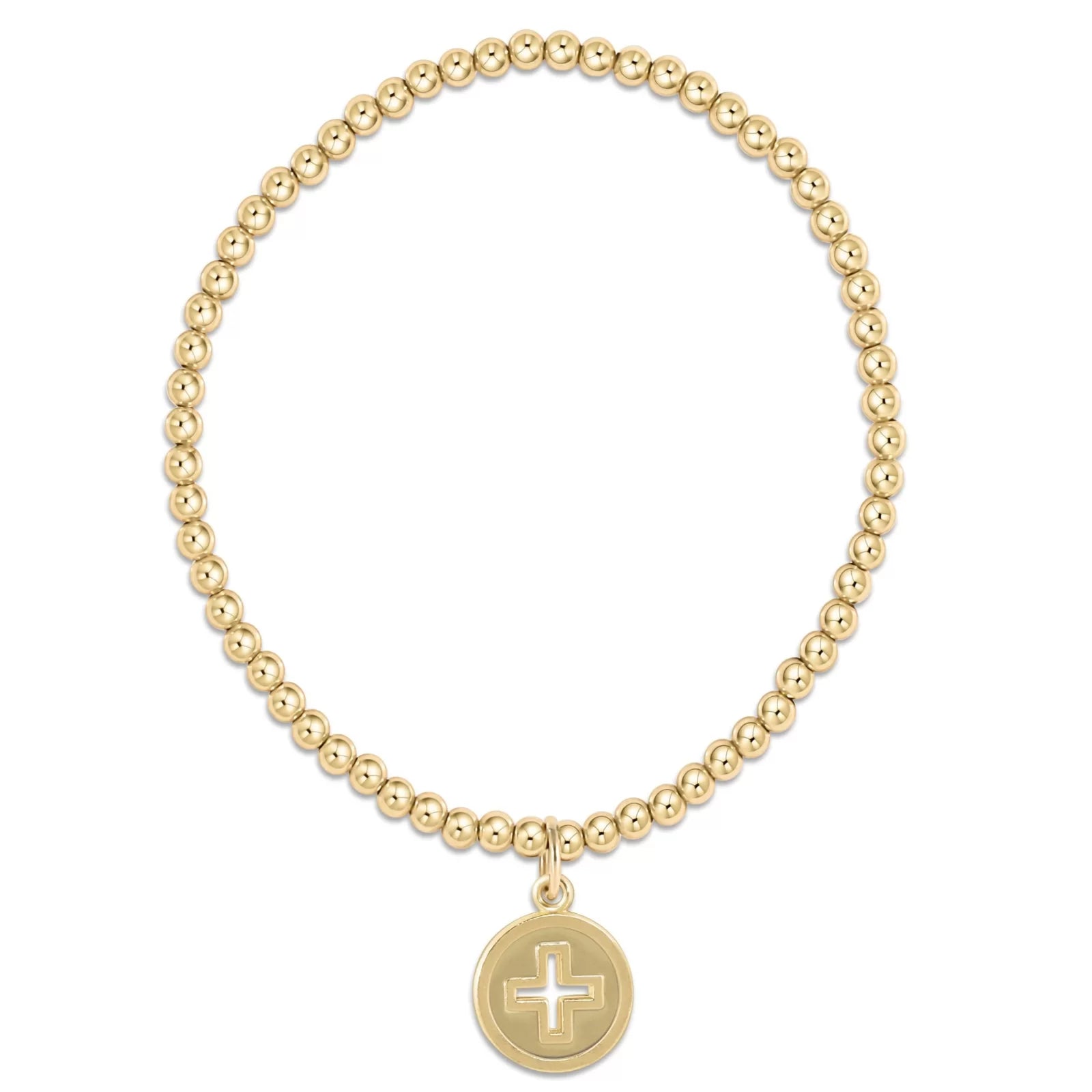 Classic Gold 3mm Bead Disc Bracelet Signature Cross Gold Disc