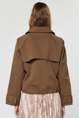 Bubble Hem Cropped Trench Style Coat Brown