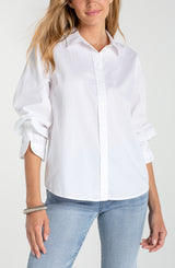 Adjustable Sleeve Button Down Shirt White