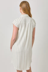Frayed Edge Stripe Shirt Dress Oatmeal + Mint