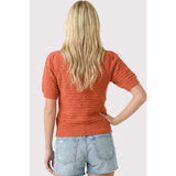 Open Weave Pointelle Short Sleeve Sweater Orange