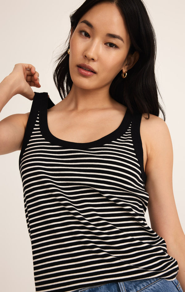 Elin Striped Rib Tank Black