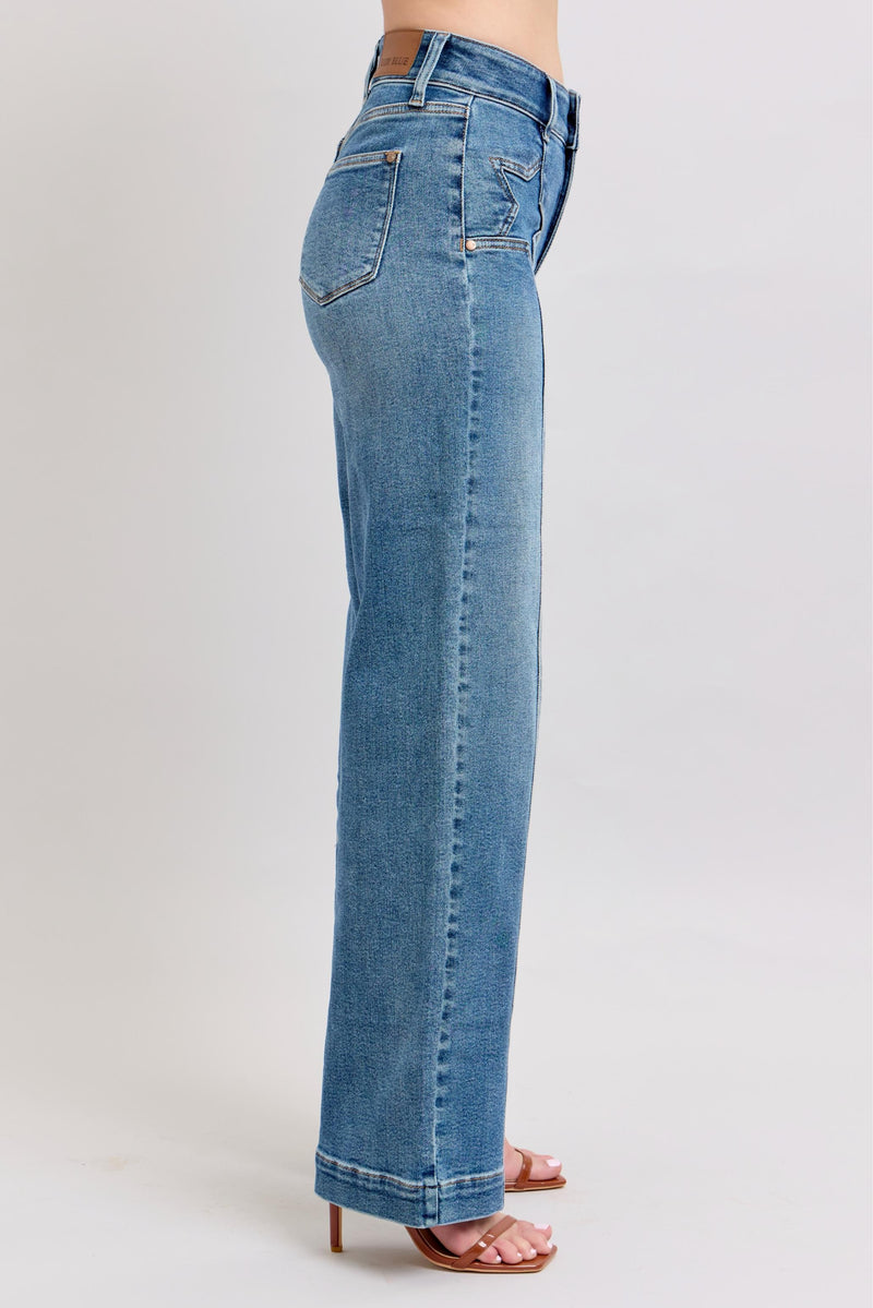 High Waist Star Front Seam Detail Wide Leg Jeans Medium