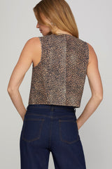 Leopard Print Washed Twill Vest Brown
