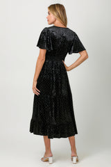 Flutter Sleeve Velvet Crystal Dress Black