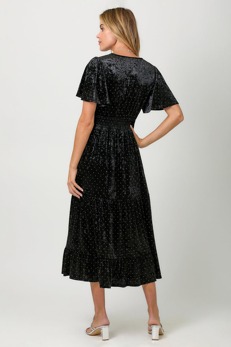 Flutter Sleeve Velvet Crystal Dress