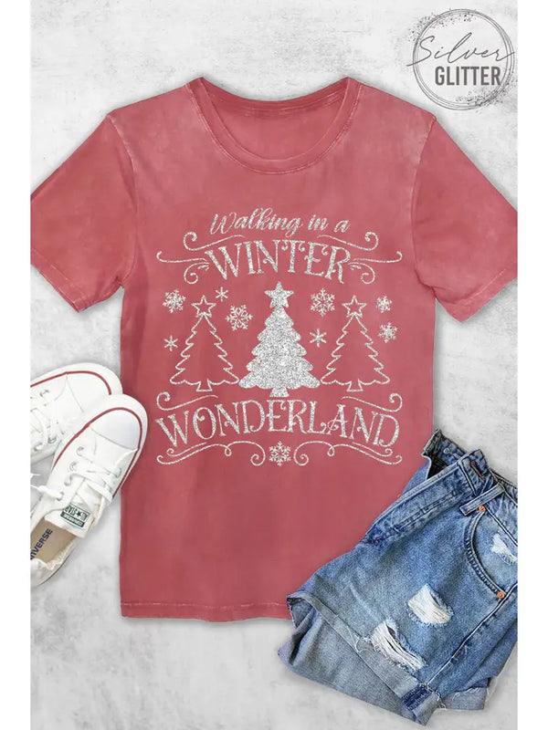 Winter Wonderland Glitter Graphic Tee Teaberry