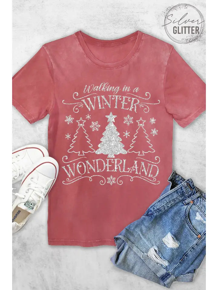 Winter Wonderland Glitter Graphic Tee Teaberry