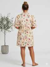 Denim Floral Print Dress Cream/Red