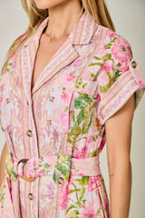 Tropical Floral Print Shirt Dress Rose Mix