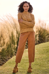 Textured Mock Neck Puff Sleeve Sweater Heather Tumeric