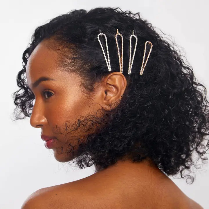 Metal Rhinestone Drop Bobby Pin Set - 4pc