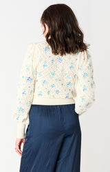 Pointelle Embroidered Cardigan Ecru + Blue Floral