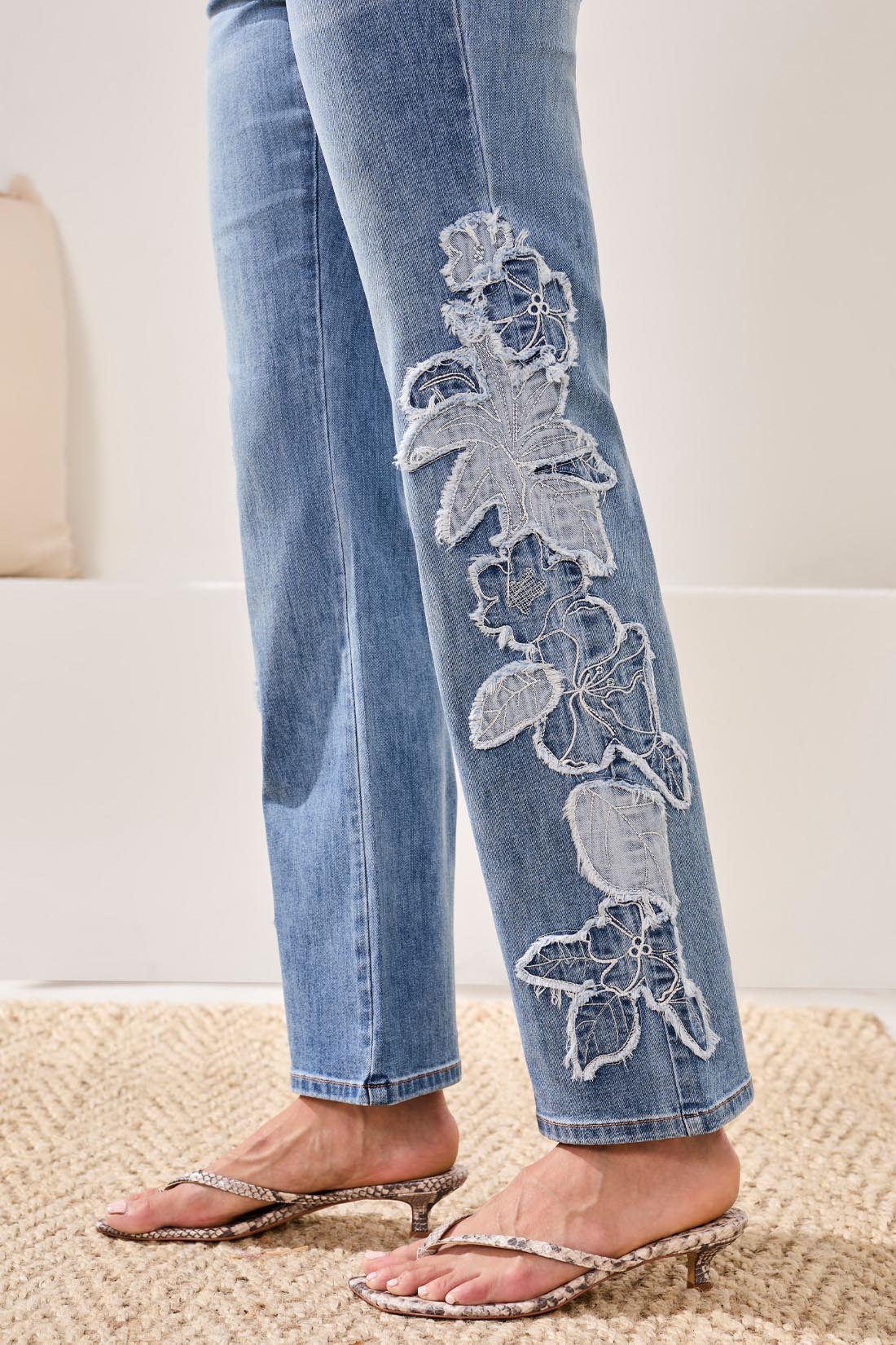Sophia Applique Curvy Flare Jeans Pebble Blue