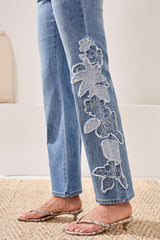 Sophia Applique Curvy Flare Jeans Pebble Blue