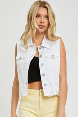 Distressed Crop Vest White
