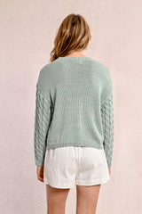 Open Cable Knit Metallic Sweater Turquoise