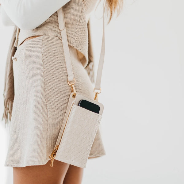 Woven Double Duty Phone Bag Cream
