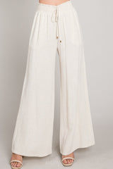 Linen Smock Waist Wide Leg Pants Natural