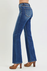 Leather Details Mid Rise Bootcut Jeans Dark