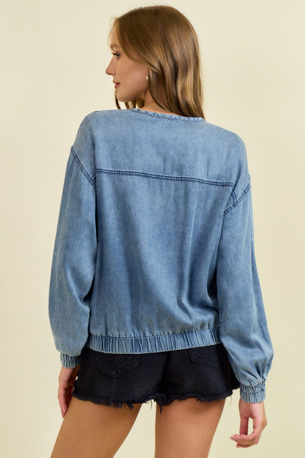 Denim Bomber Zipper Jacket Denim