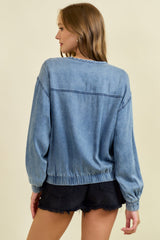 Denim Bomber Zipper Jacket Denim
