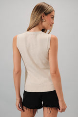 Ruched Sides Sweater Vest Oatmeal