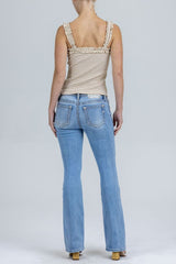 Tie Detail Striped Ruffle Tank Oatmeal