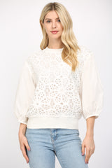 Mixed Media Round Neck Sweater Off White