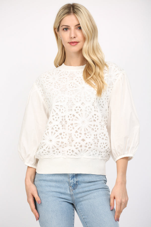 Mixed Media Round Neck Sweater
