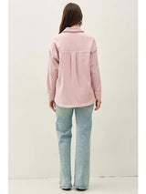 Knit Denim Wash Oversize Shacket Dusty Pink