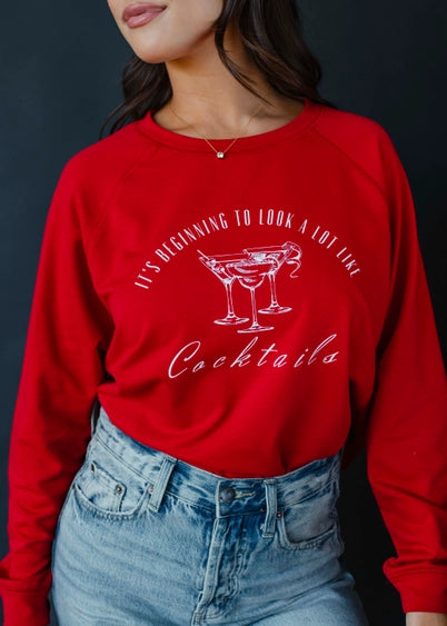 It's Beginning To Look Alot Like Cocktails Graphic Sweatshirt Red