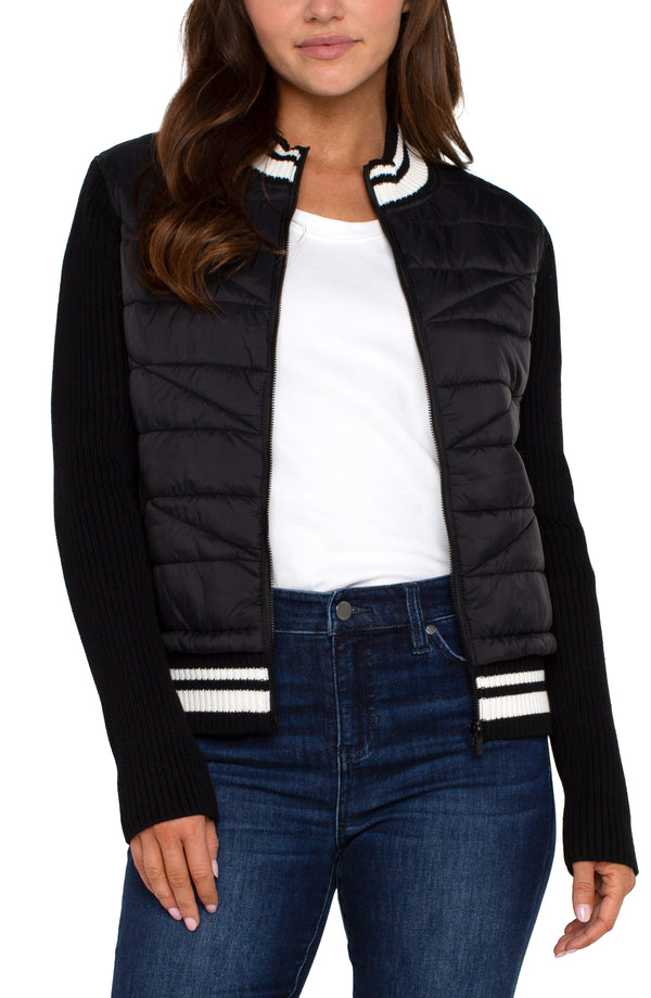 Sweater Sleeve Stripe Quilted Jacket Black