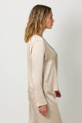 French Cuff Hammered Satin Blouse Sand