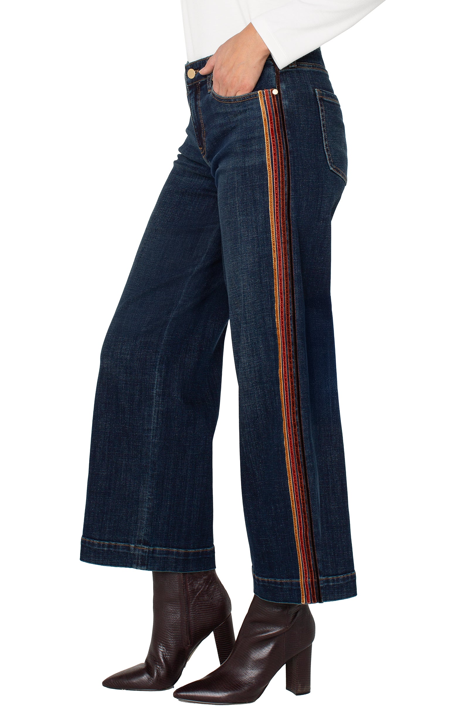 Velvet Trim Stride Wide Leg Jeans Eastmoor
