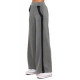 Contrast Panel Stripe Scuba Wide Leg Pants Charcoal + Black