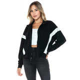 Contrast Panel Stripe Scuba Bomber Jacket Black + Ivory