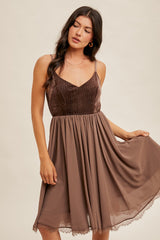 Lurex Velvet Contrast Chiffon Midi Dress Taupe