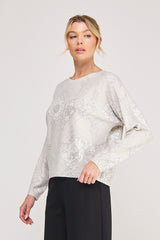 Diamond Pointelle Floral Print Sweater Sandshell