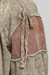 Washed Mixed Panel Tie Details Jacket Dusty Chocolate