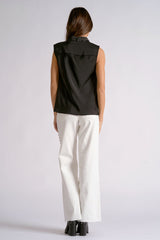 Satin Drape Neck Tank Black