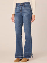 High Rise Bootcut Double Layer Fray Hem Jeans Blue